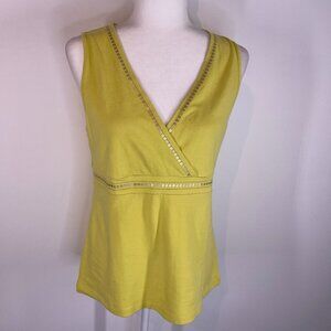 LOFT Yellowish/Green V-Neck Embellished Top size Large